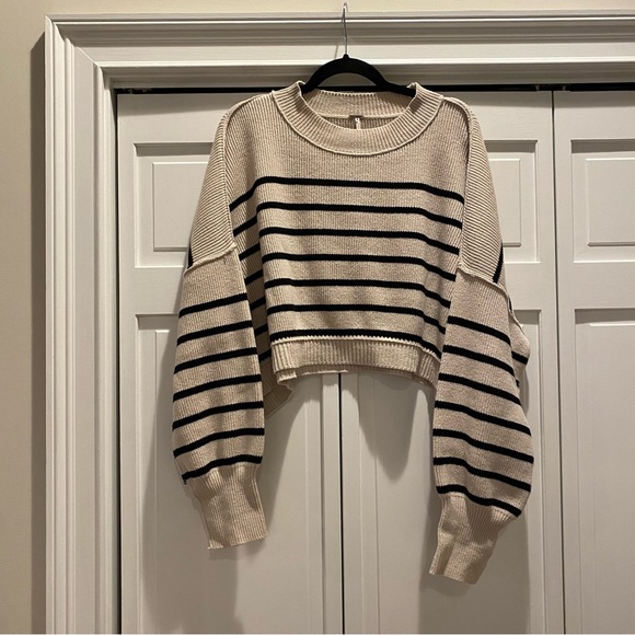 Free People Easy Street Cropped Striped Pullover Oversized Sweater | Size XL - Picture 11 of 14